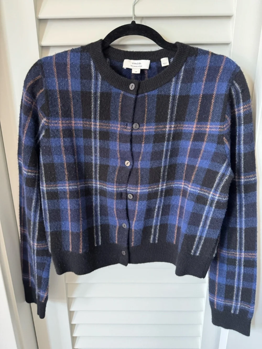 Vince Plaid Wool Cashmere Cardigan Boxy Crop S
